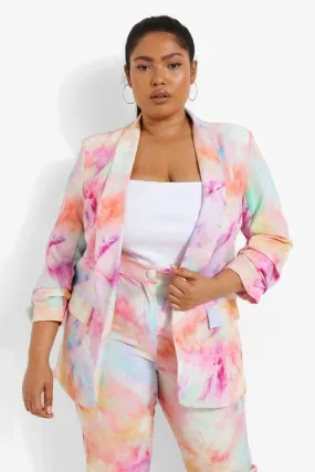 Plus Tie Dye Ruched Sleeve Blazer