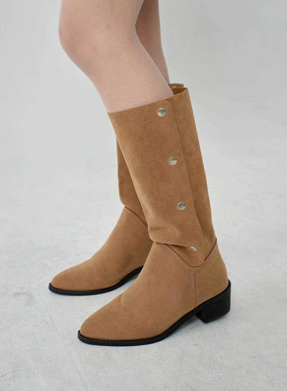 Pointed Button Mid-Calf Boots