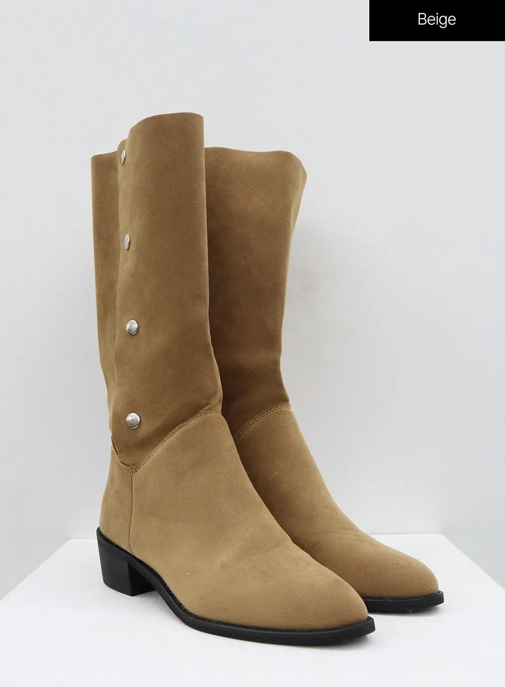 Pointed Button Mid-Calf Boots