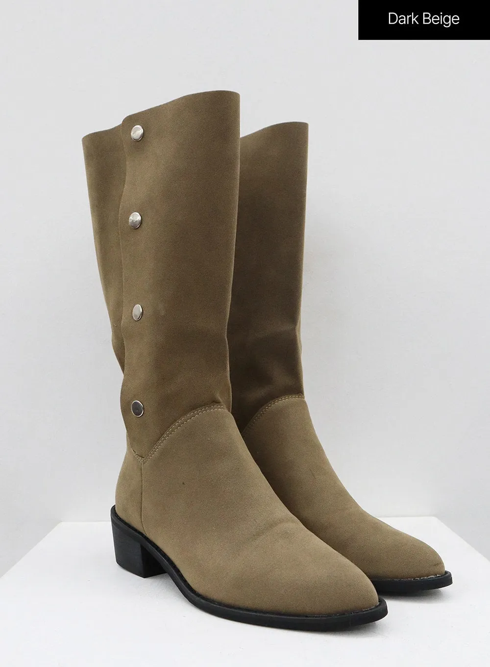 Pointed Button Mid-Calf Boots