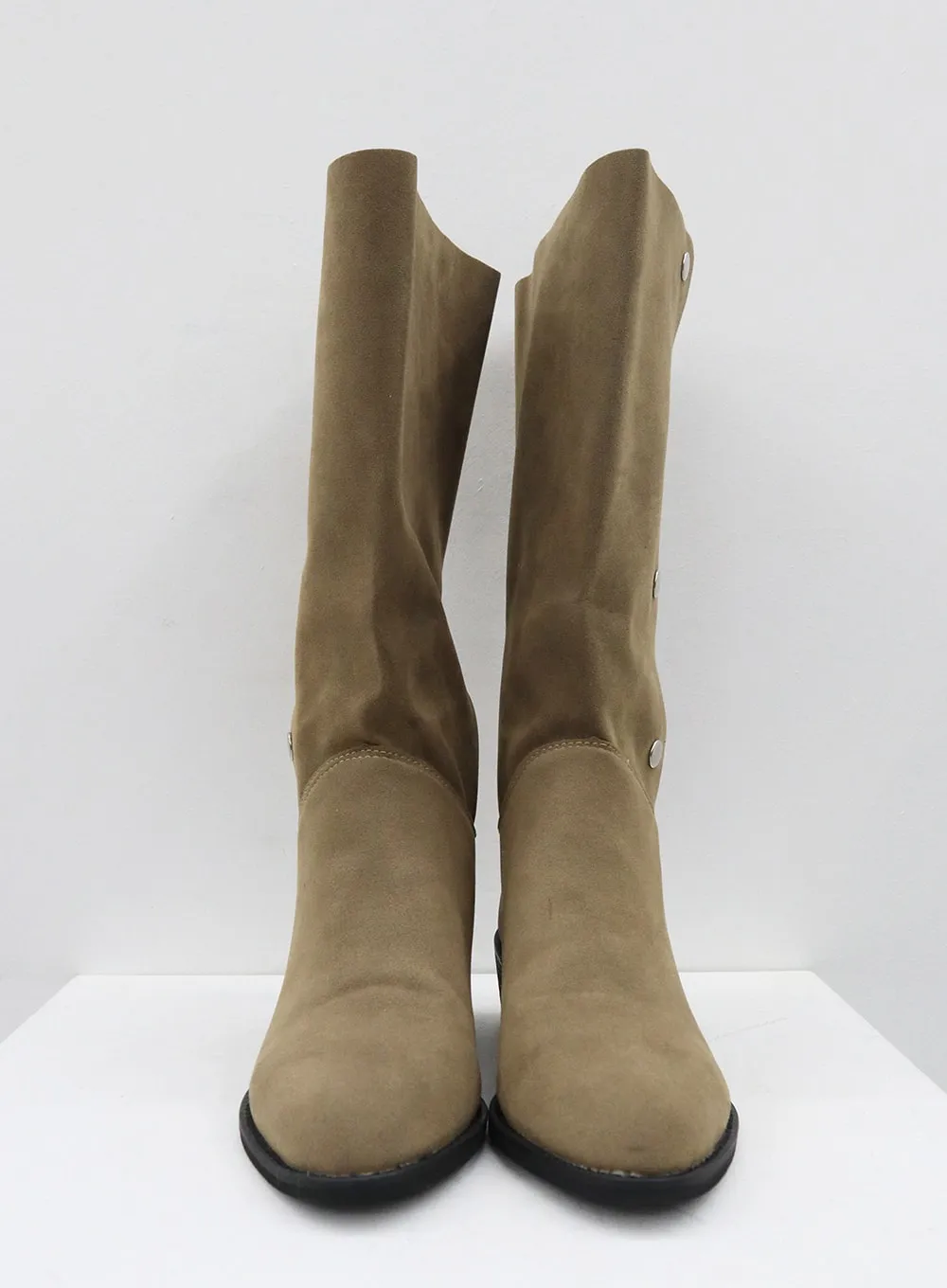 Pointed Button Mid-Calf Boots