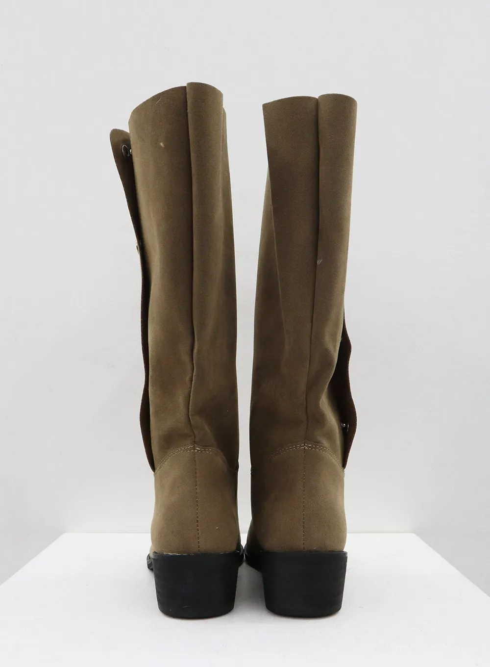 Pointed Button Mid-Calf Boots