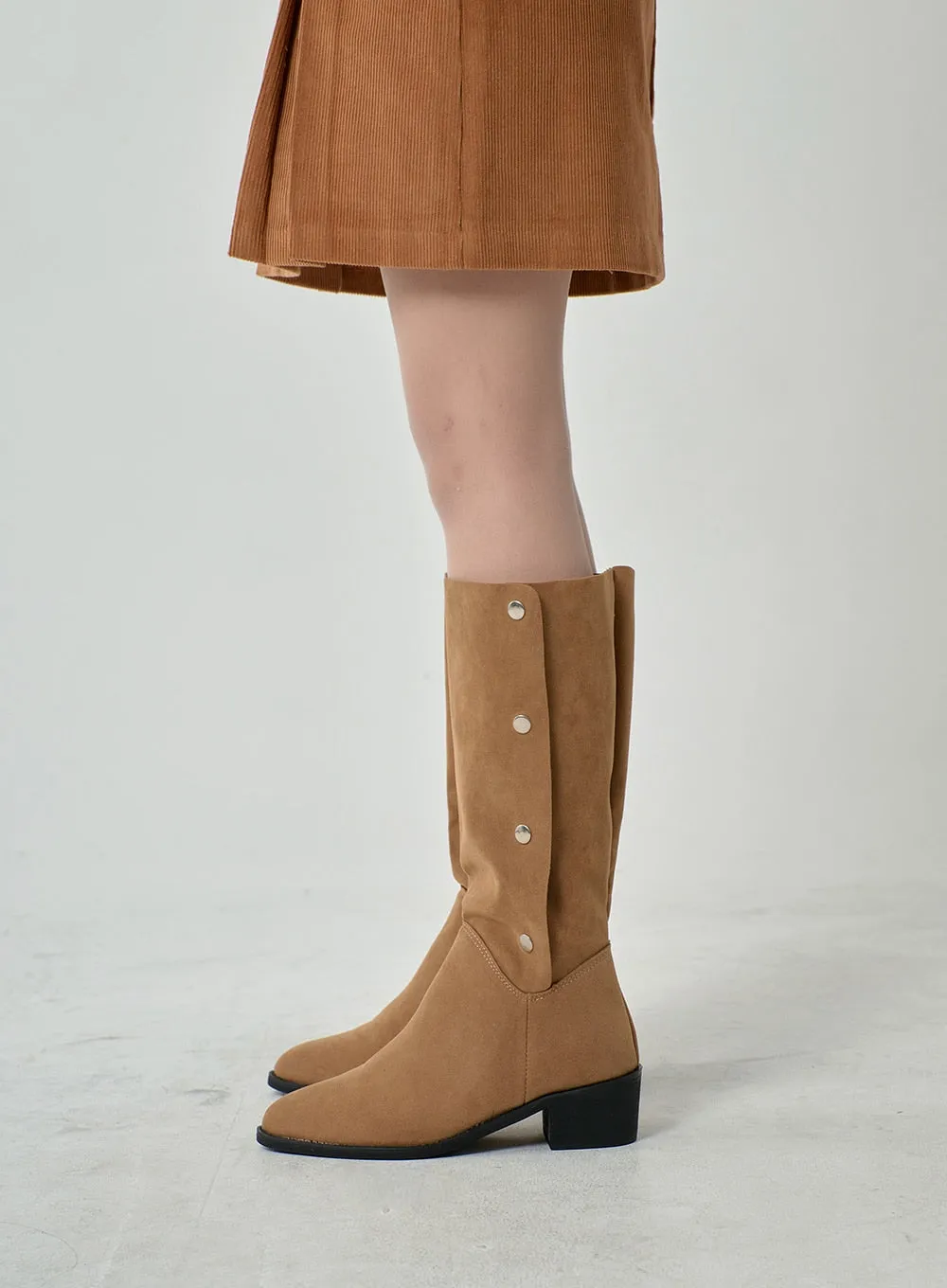 Pointed Button Mid-Calf Boots