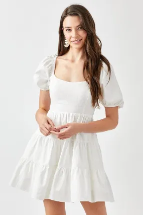 Puff Sleeve Tied Tiered Dress