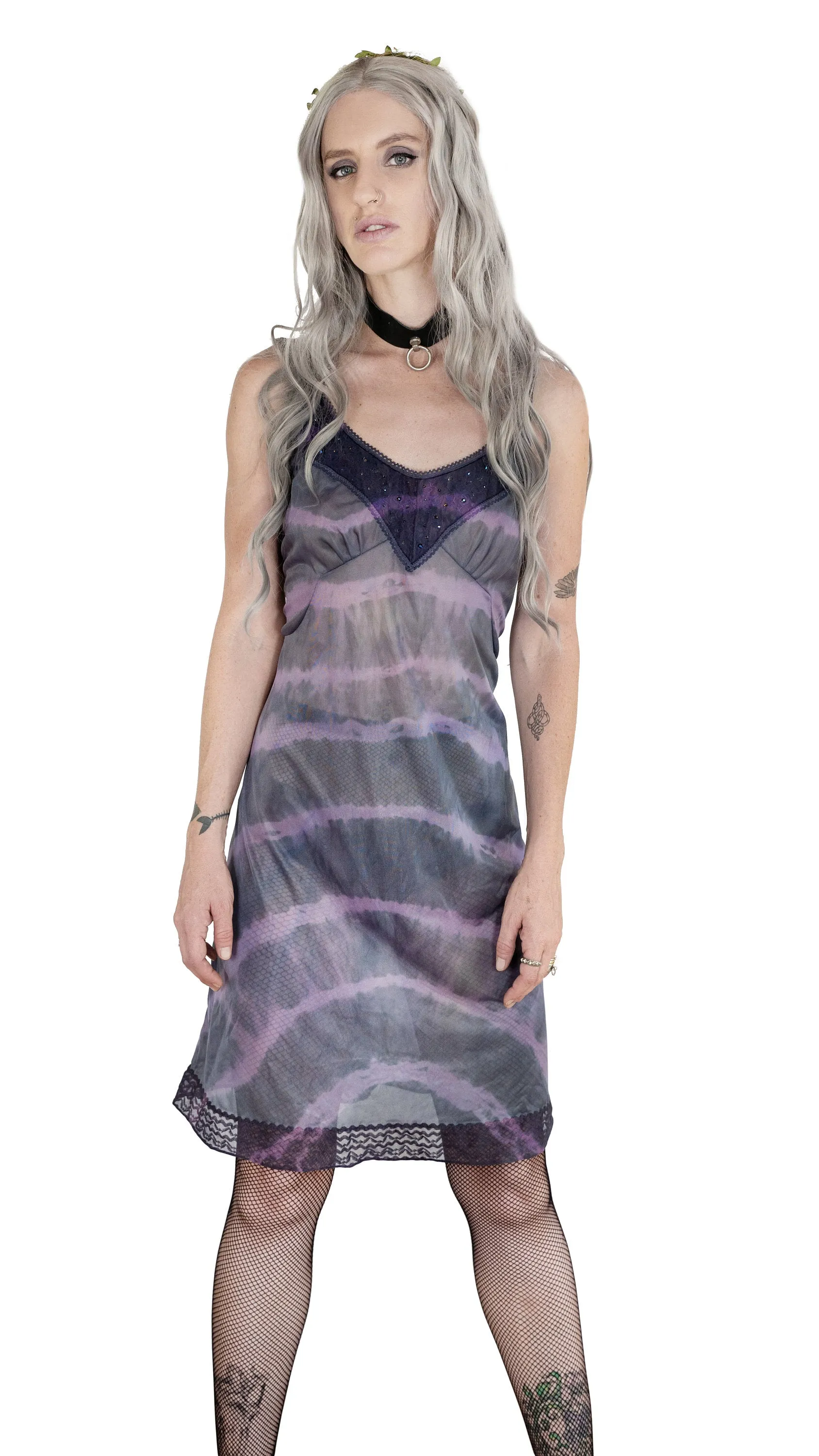 Purple tie dye slip dress with amethyst rhinestones (result).