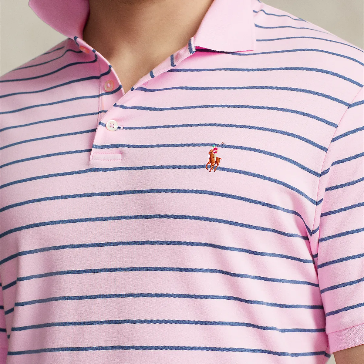 Ralph Lauren Custom Slim Fit Striped Polo Shirt Pink Navy