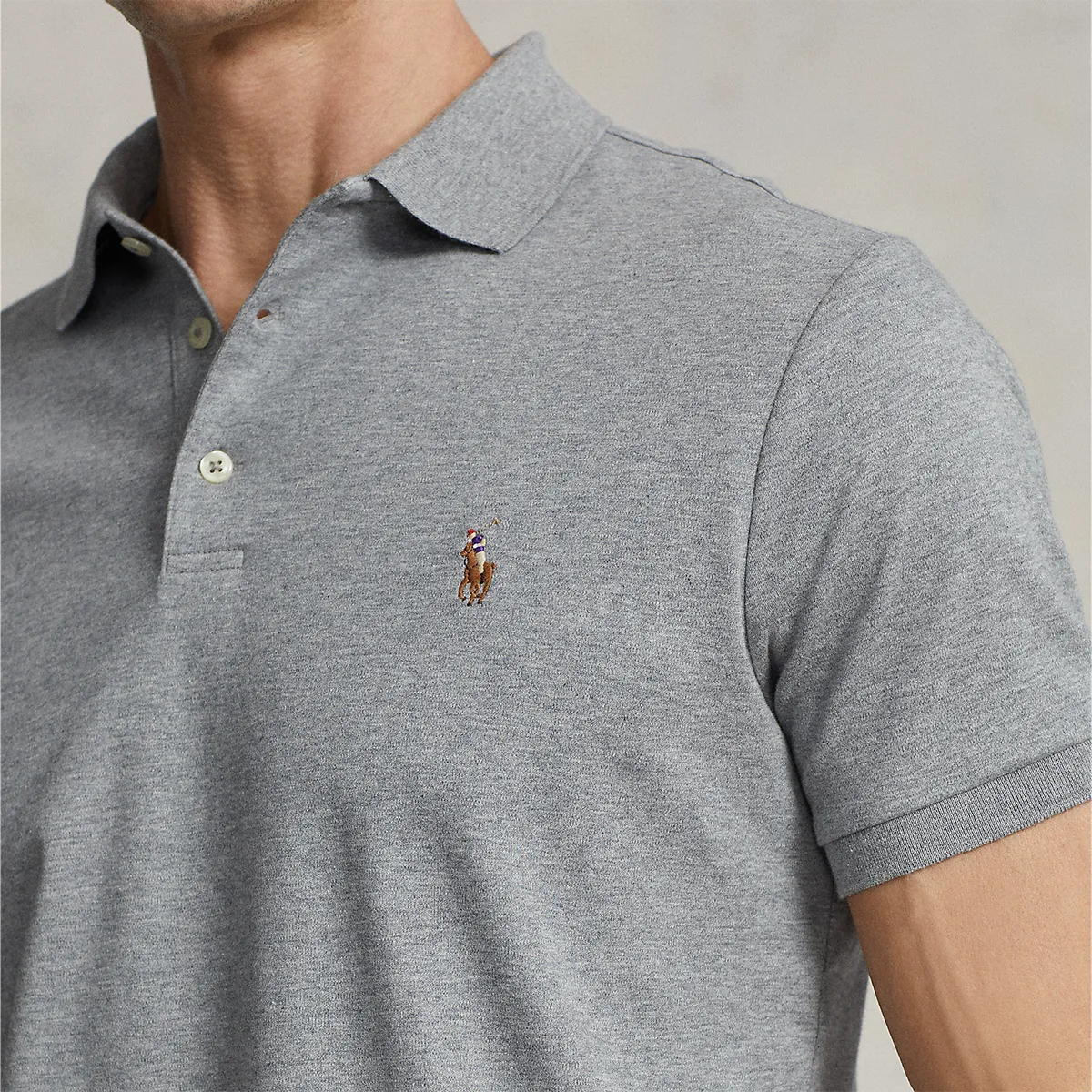 Ralph Lauren Grey Custom Slim Fit Cotton Polo Shirt