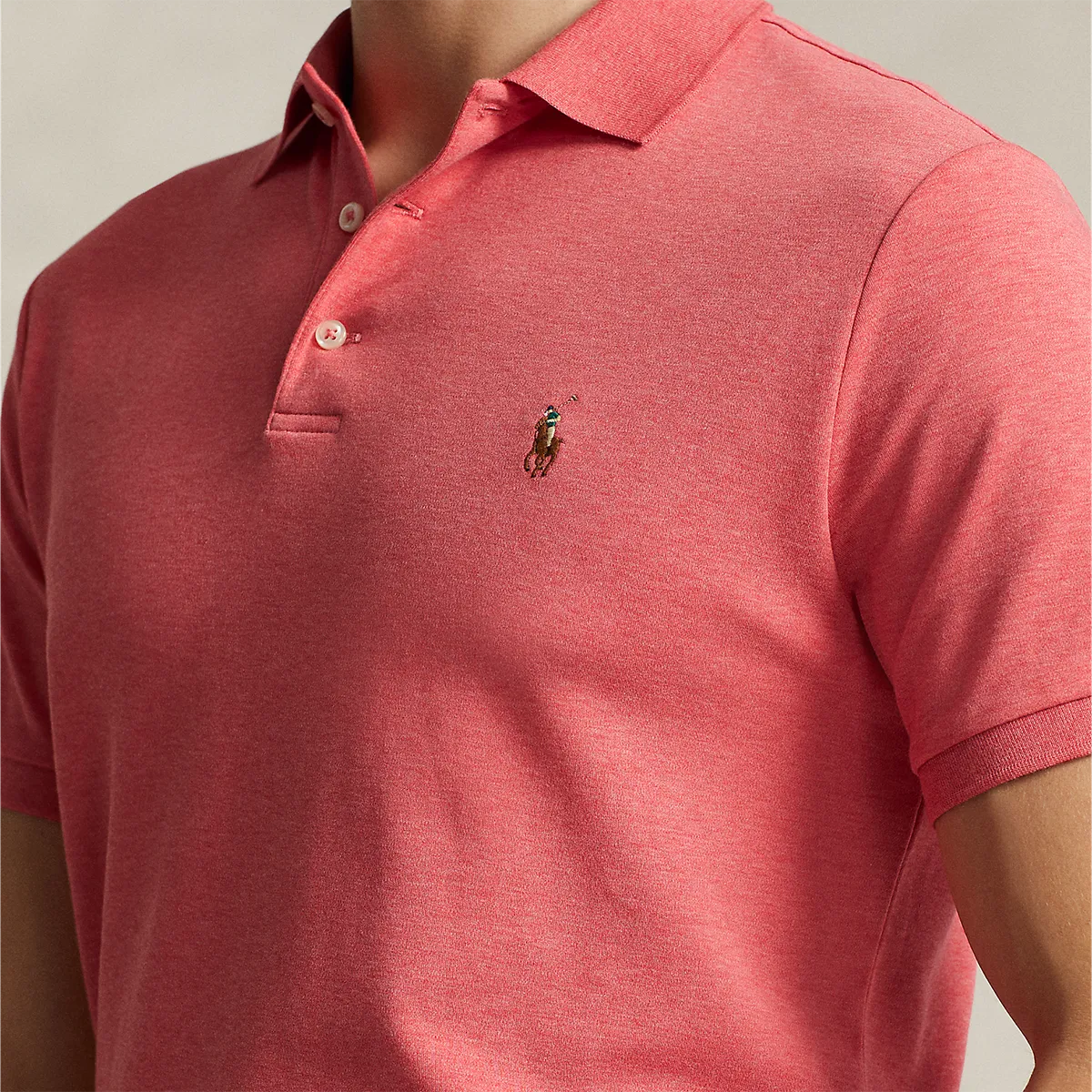 Ralph Lauren pink soft cotton polo shirt, custom slim fit.