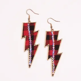 Red Plaid Thunder Bolt Earrings