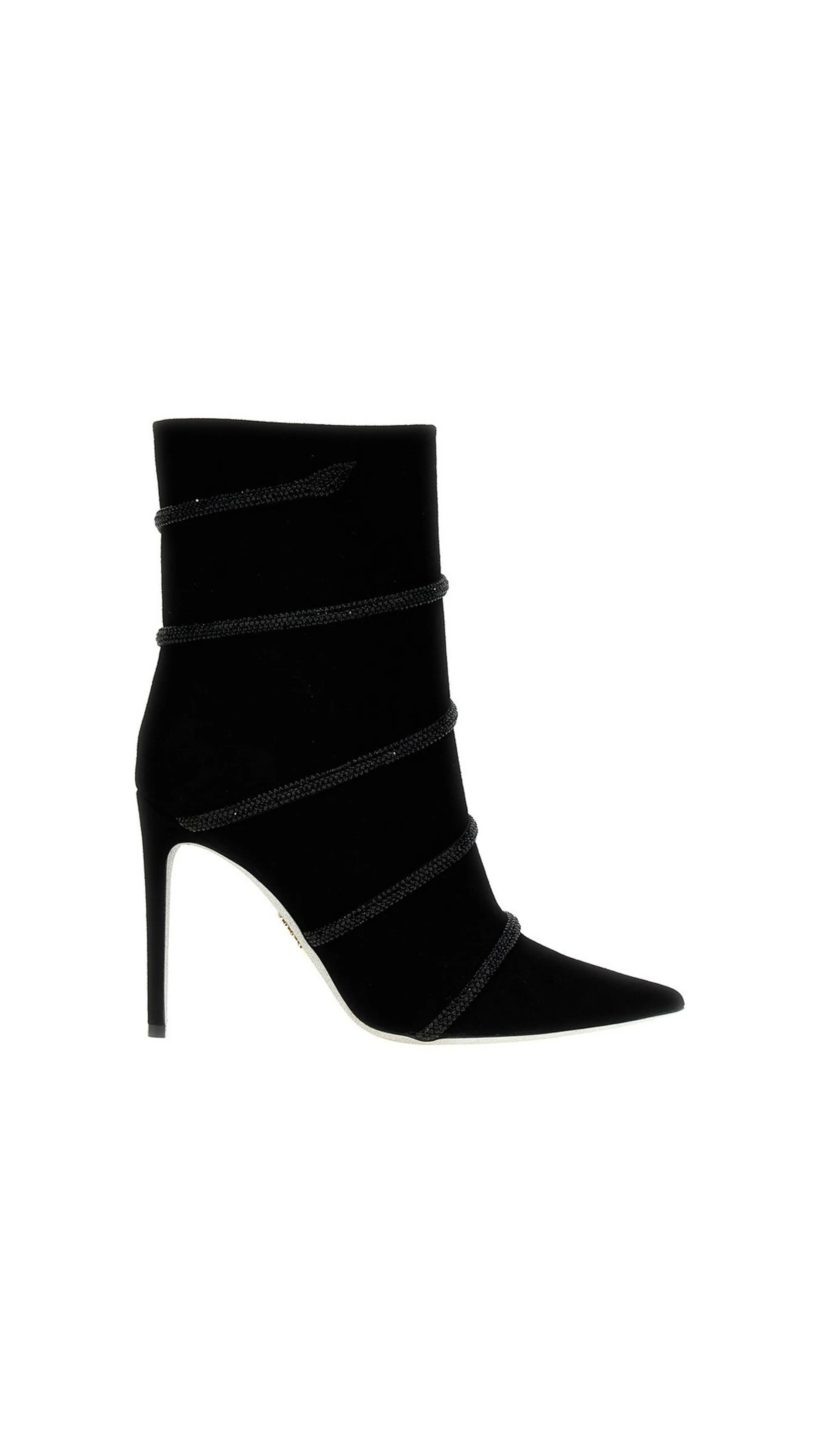 Rene Caovilla Black Suede Rhinestone Ankle Boots