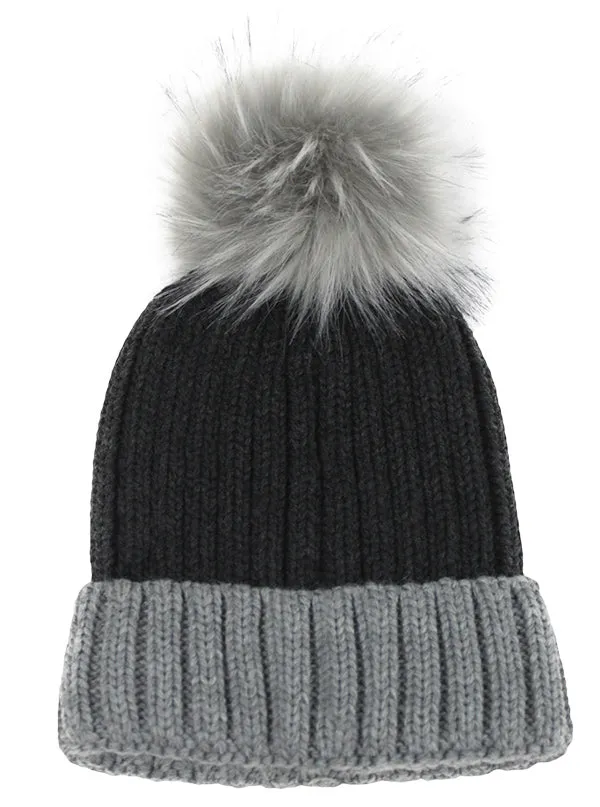 Ribbed Knit Pom Pom Beanie