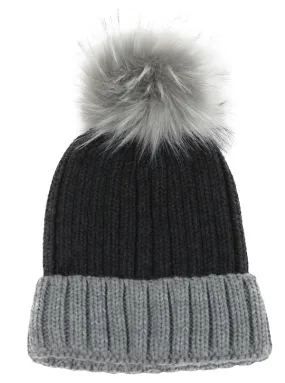 Ribbed Knit Pom Pom Beanie