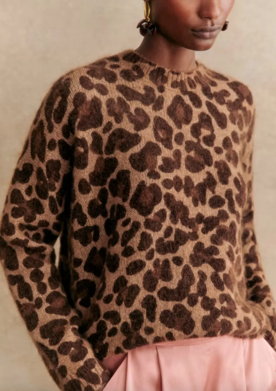 SEZANE | Leopard Patterns U-Neck, High-Neck, V-Neck, and Crew Neck - SHOP NOW