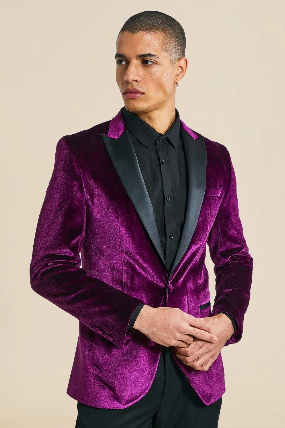 Skinny Satin Lapel Single Breasted Blazer