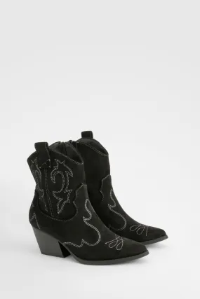 Stitch Detail Western Ankle Boots