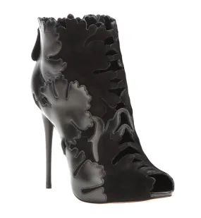 Suede & Leather Leaf Ankle Boots, Black