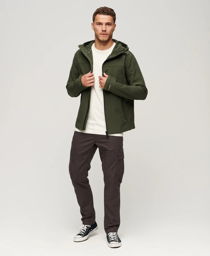 Superdry Fleece Lined Softshell Hooded Jacket - Dark Moss Green