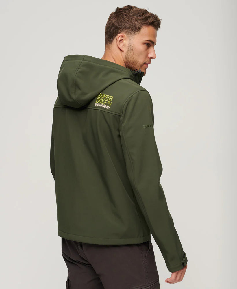 Superdry Fleece Lined Softshell Hooded Jacket - Dark Moss Green