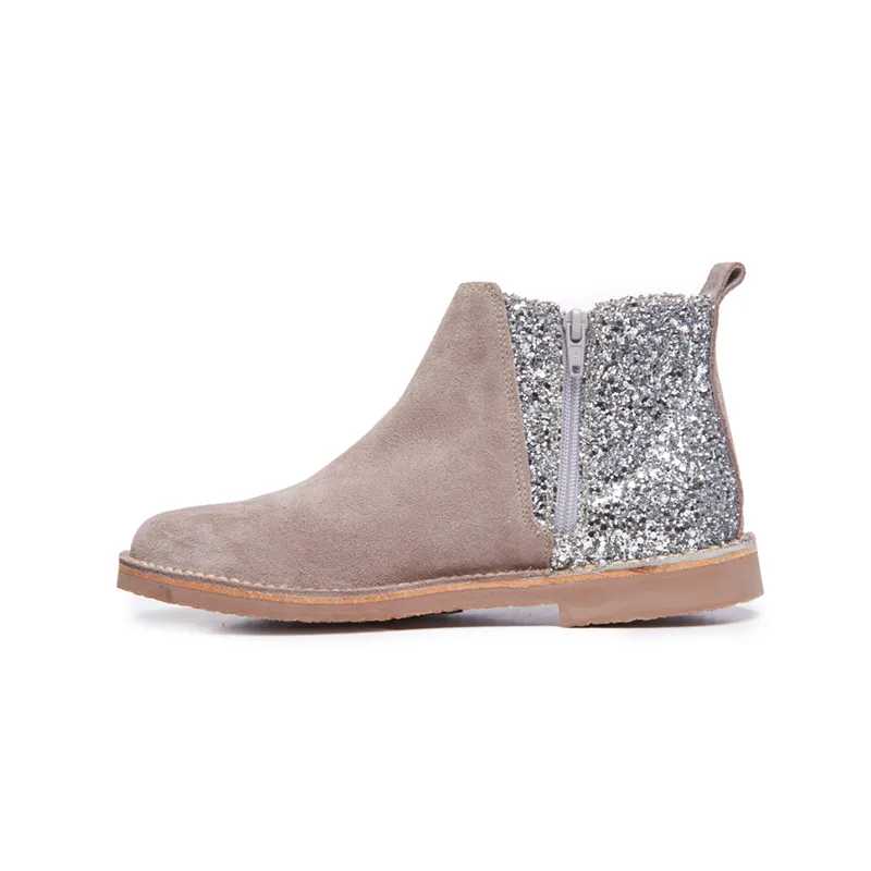 Taupe Glitter Suede Chelsea Boots