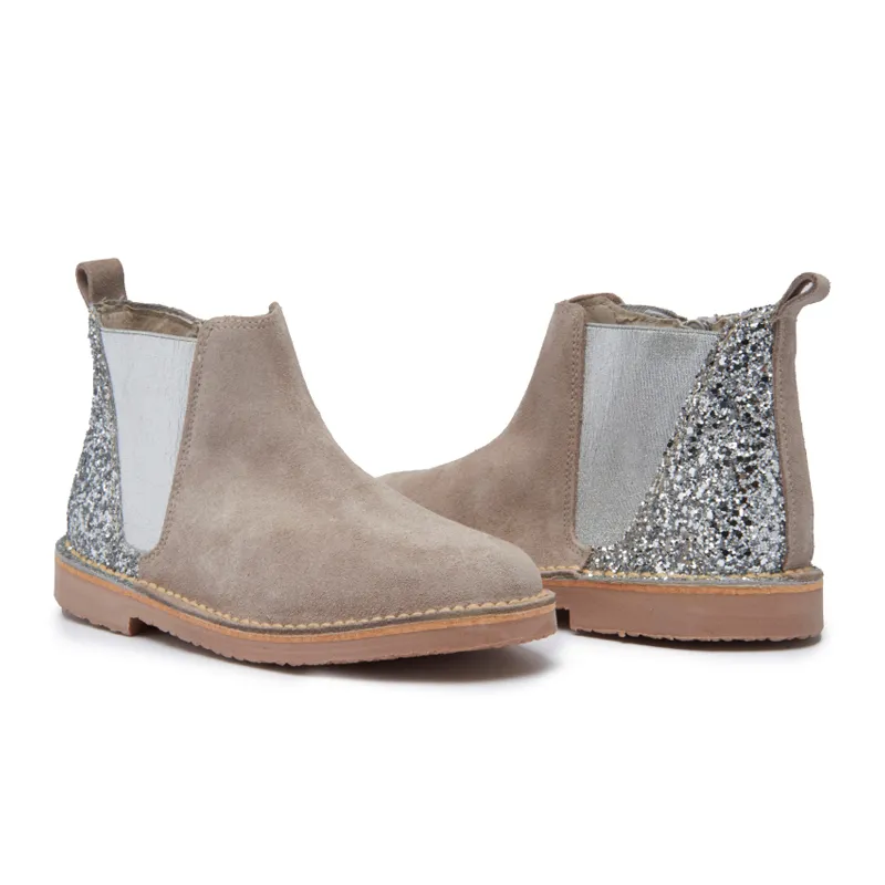 Taupe Glitter Suede Chelsea Boots