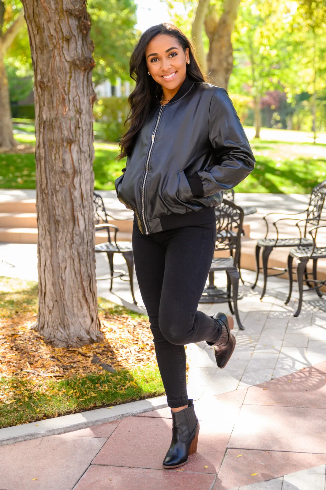 This Black Faux Leather Bomber Jacket - Shop Now