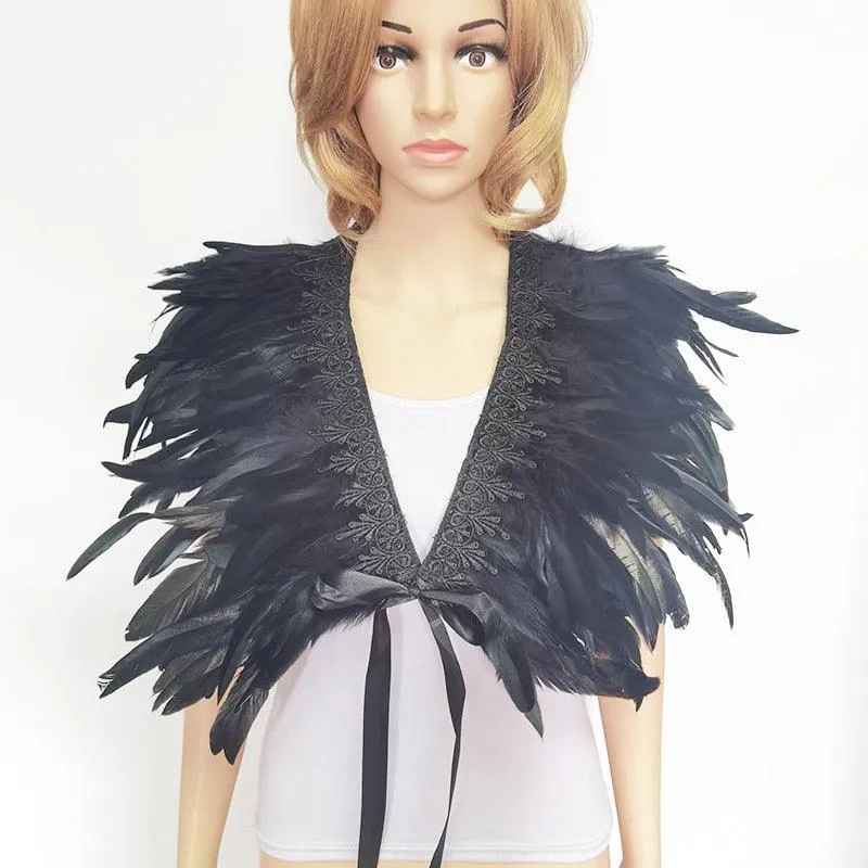 Victorian Feather Collar - Real Natural Feather Shrug Shawl Cape