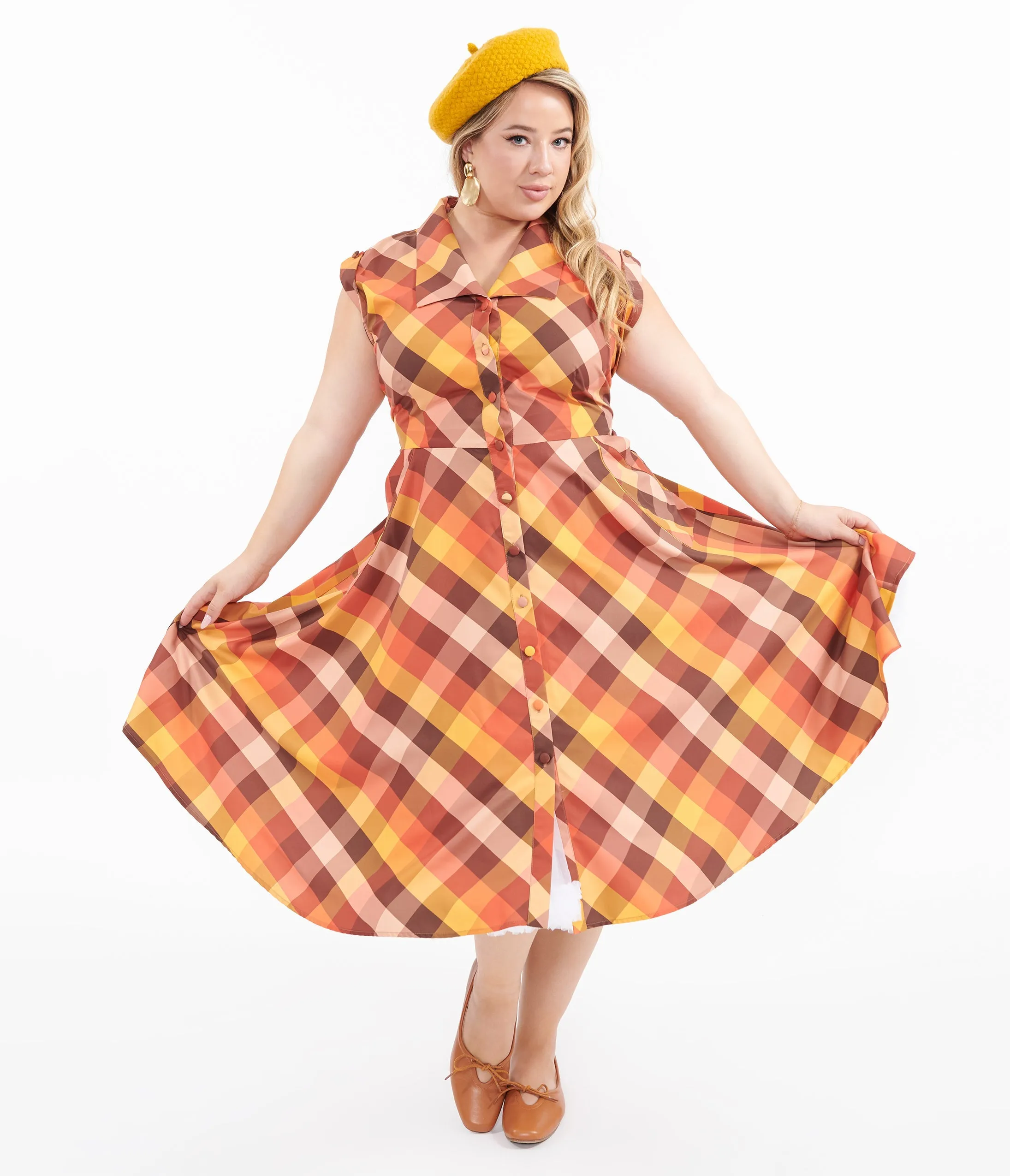 Vintage Plus Size 1950s Fall Madras Plaid Shirt Dress