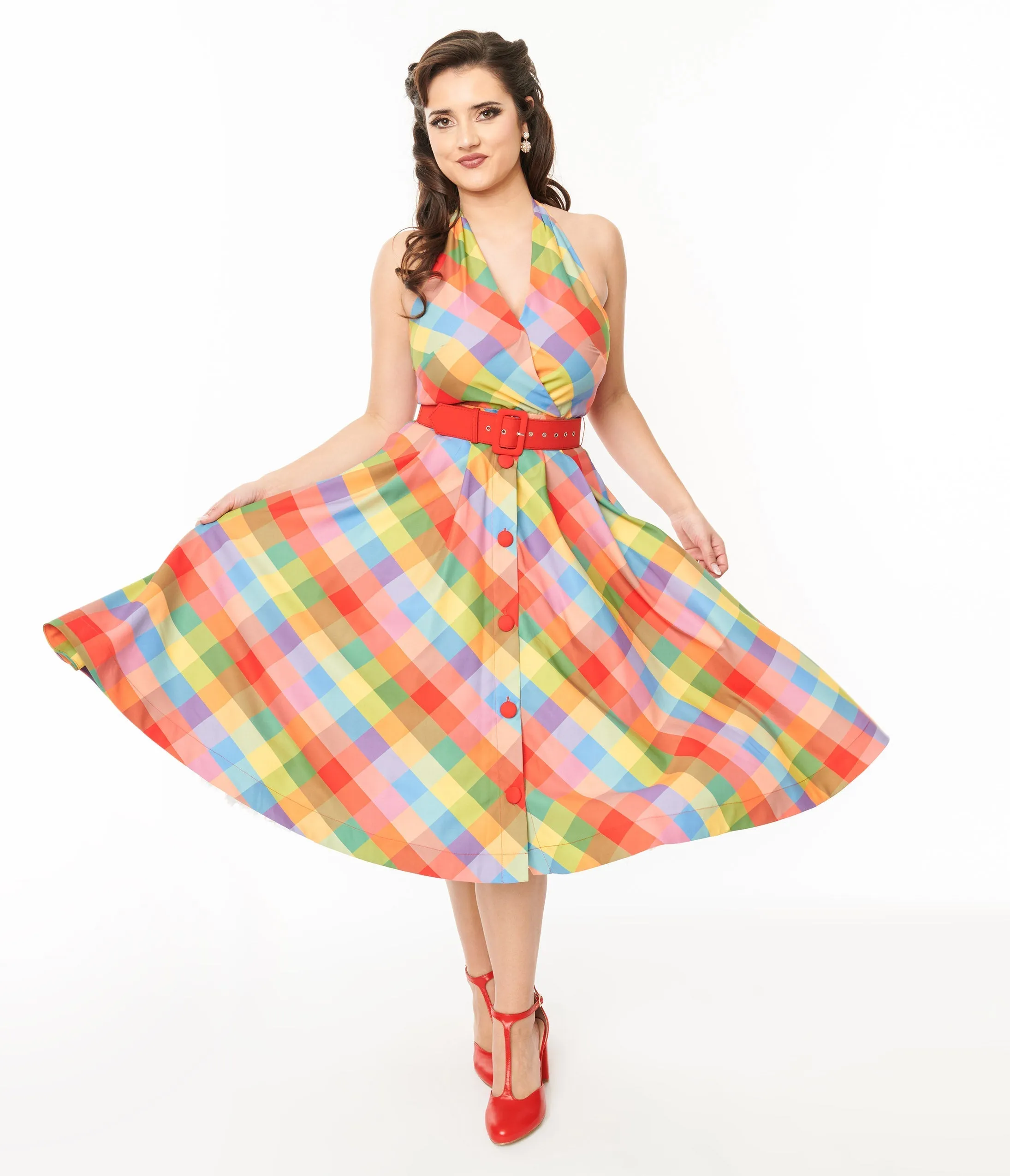 Vintage Rainbow Madras Plaid Tarrytown Hostess Dress