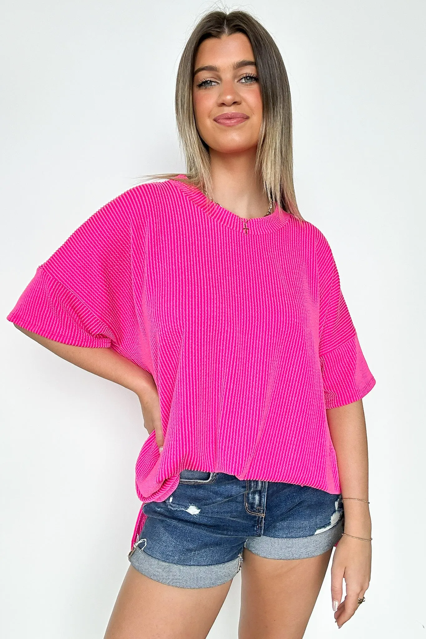 Weekend Wanderlust Rib Knit Side Slit Top - BACK IN STOCK