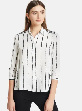 White Black Striped Embellished Shirt