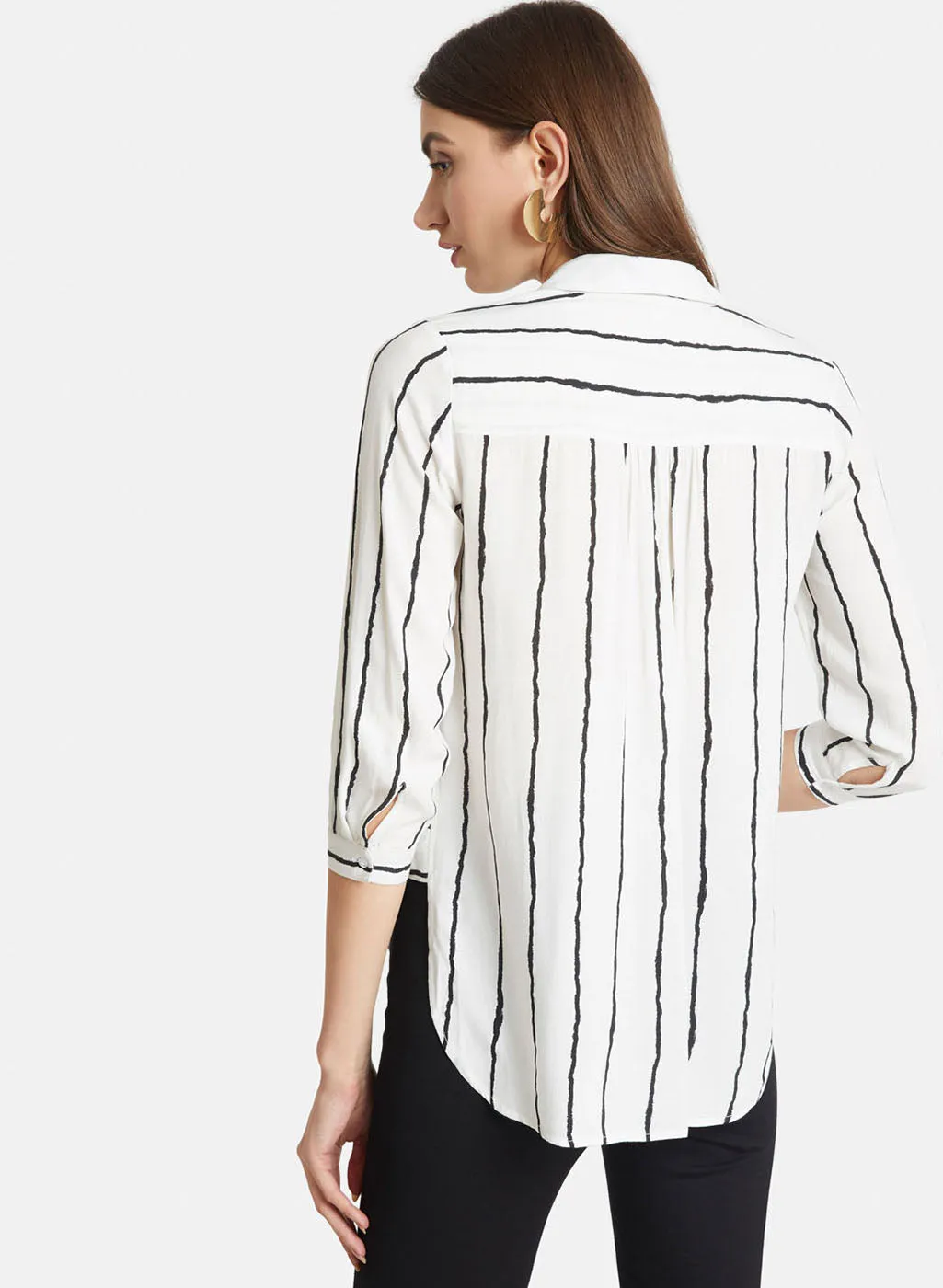 White Black Striped Embellished Shirt