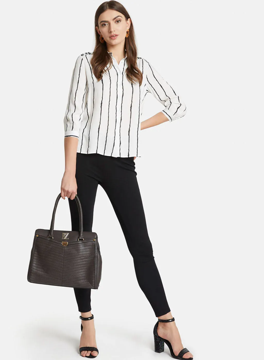 White Black Striped Embellished Shirt