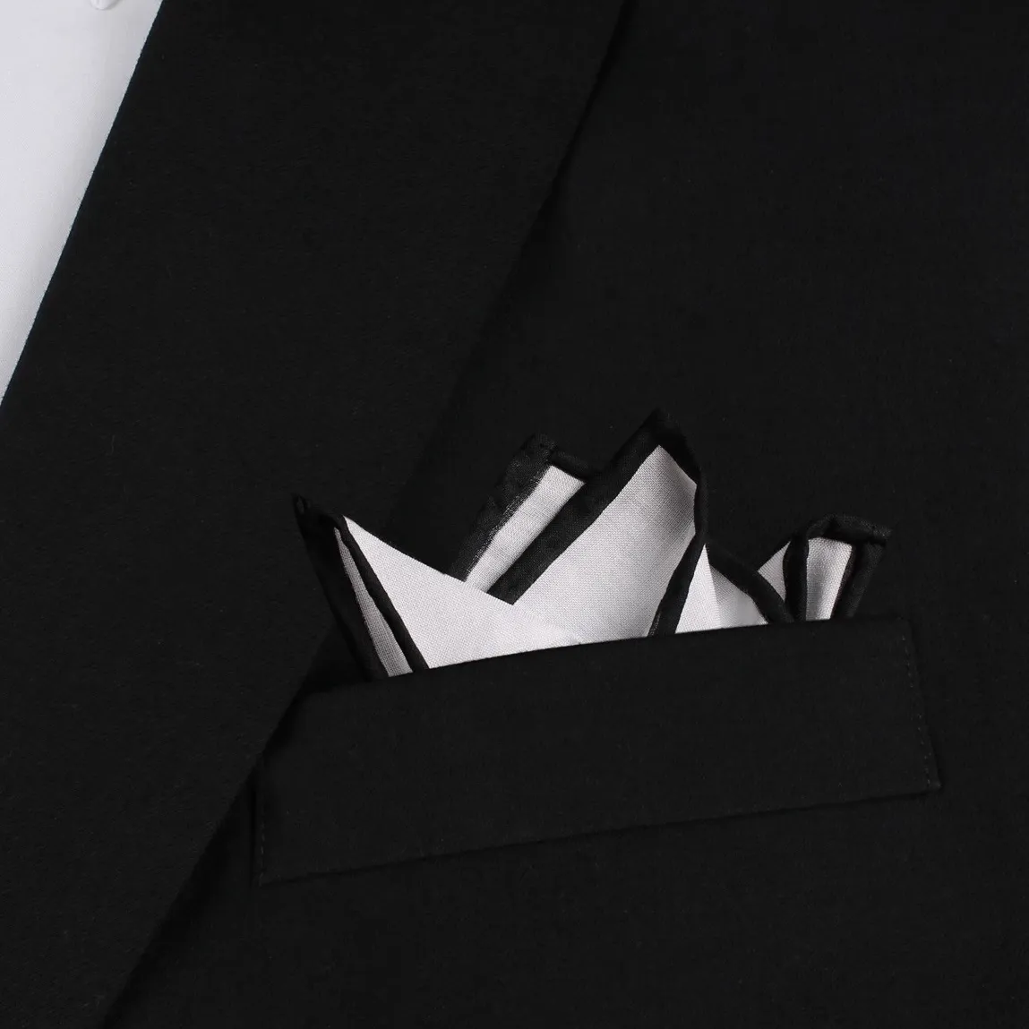 White Cotton Pocket Square with Black Edge