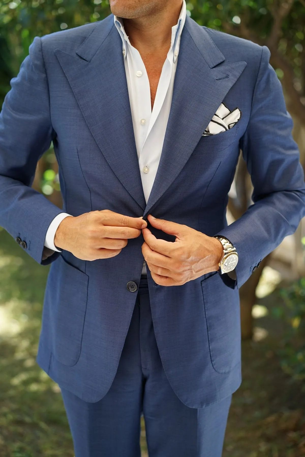 White Cotton Pocket Square with Black Edge