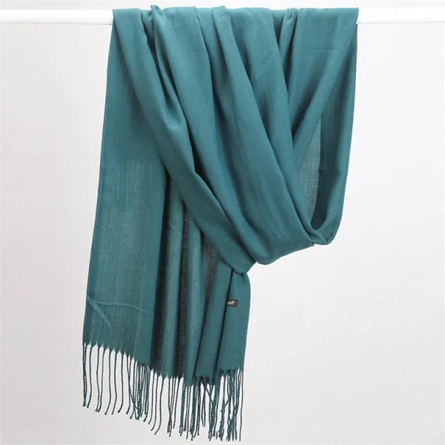 Women Cashmere Scarf Pashmina Shawl Solid Color with Tassels for Hijab