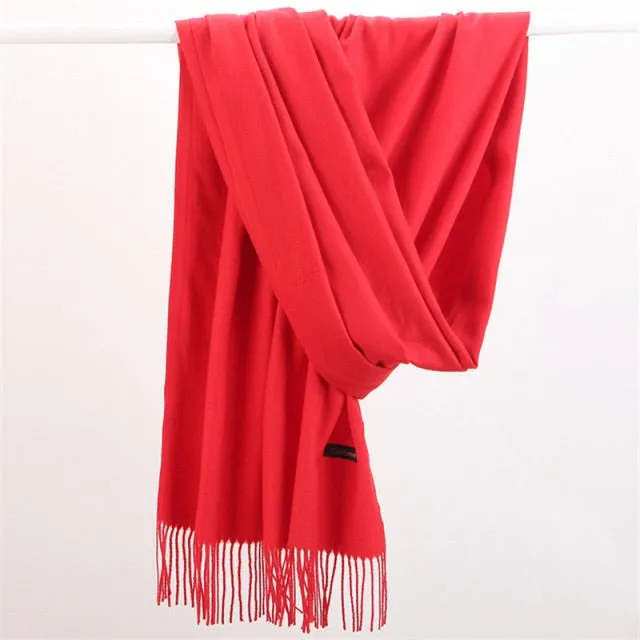 Women Cashmere Scarf Pashmina Shawl Solid Color with Tassels for Hijab