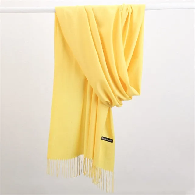 Women Cashmere Scarf Pashmina Shawl Solid Color with Tassels for Hijab