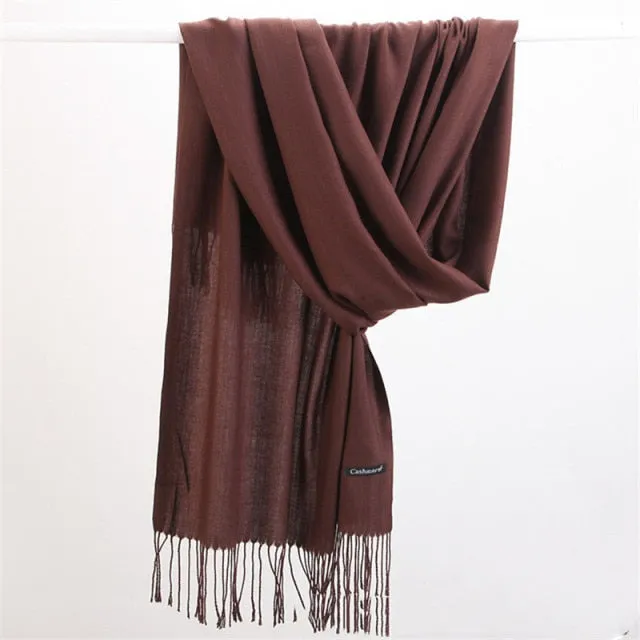 Women Cashmere Scarf Pashmina Shawl Solid Color with Tassels for Hijab