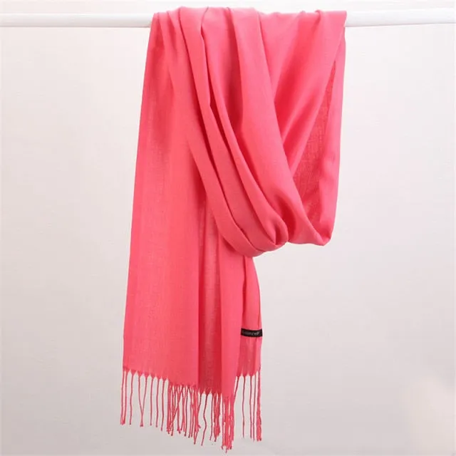 Women Cashmere Scarf Pashmina Shawl Solid Color with Tassels for Hijab