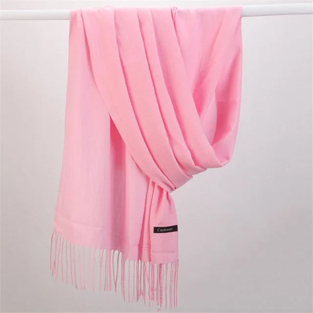 Women Cashmere Scarf Pashmina Shawl Solid Color with Tassels for Hijab