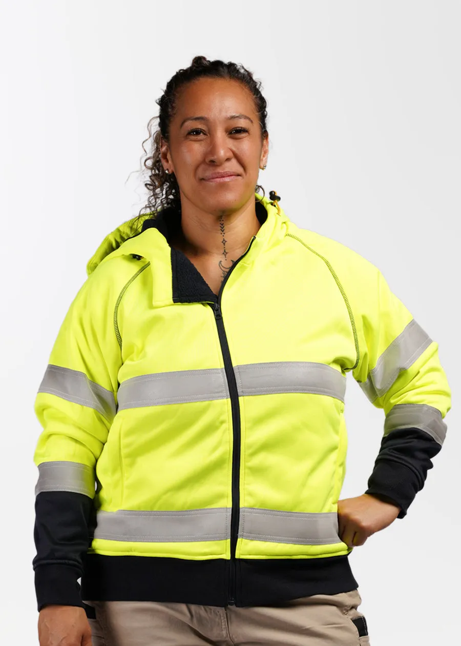 Women's hi visibility taped fleece zip front hoodie