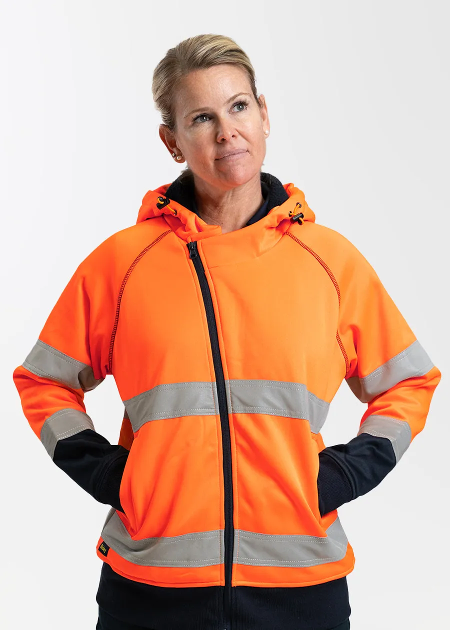 Women's hi visibility taped fleece zip front hoodie