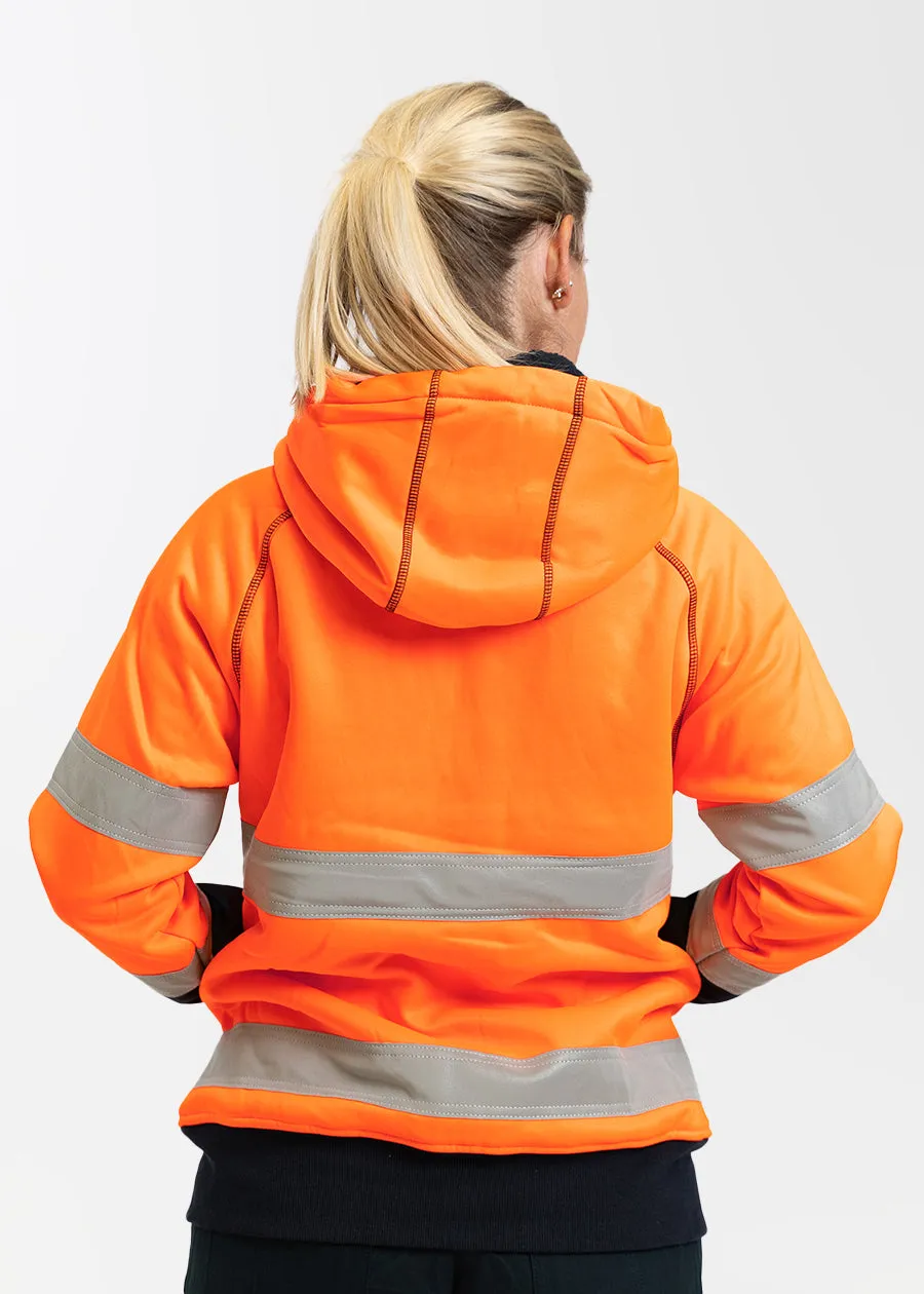 Women's hi visibility taped fleece zip front hoodie