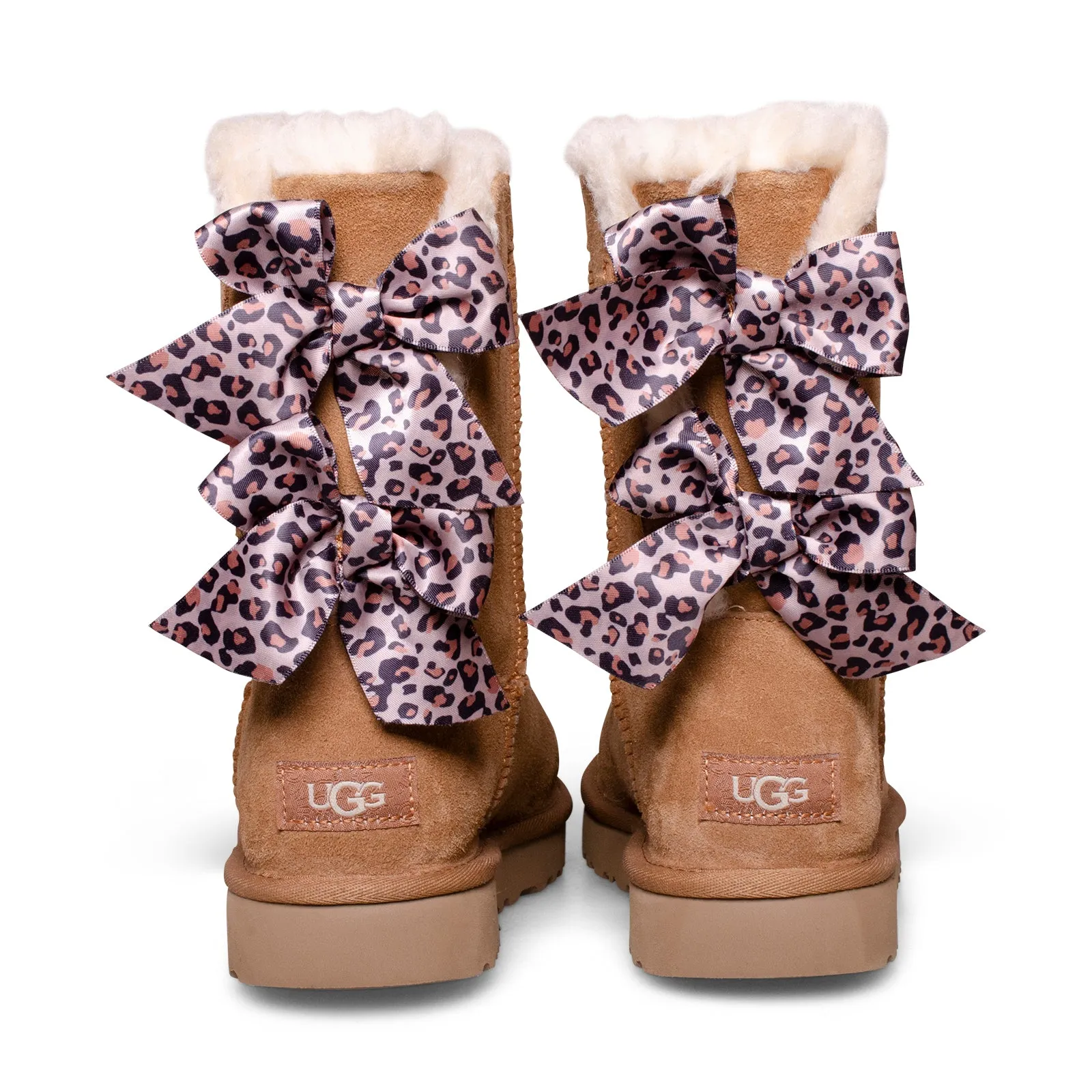 Women's UGG Bailey Bow Leopard Chestnut Boots.