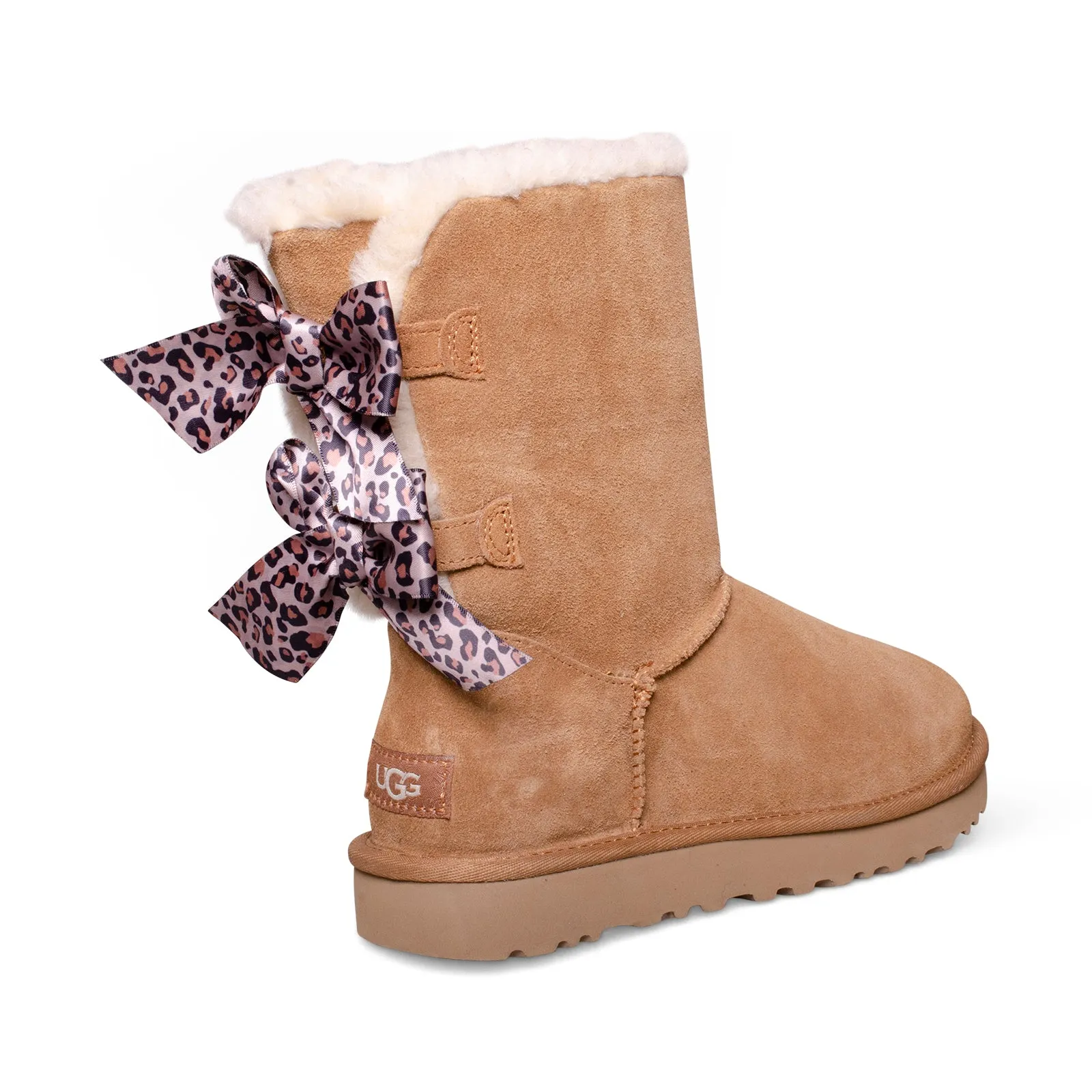 Women's UGG Bailey Bow Leopard Chestnut Boots.