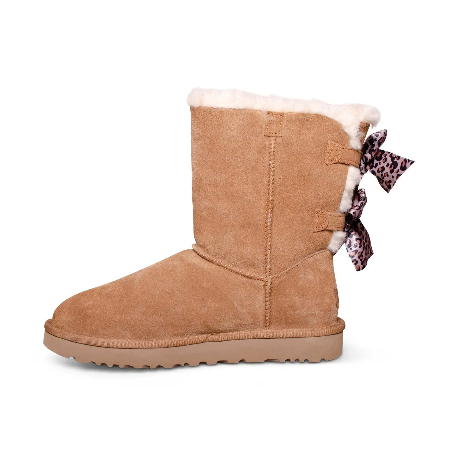 Women's UGG Bailey Bow Leopard Chestnut Boots.