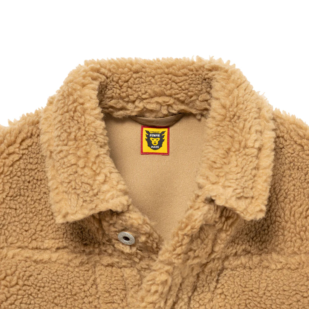 Wool Blend Boa Fleece Work Jacket - Beige