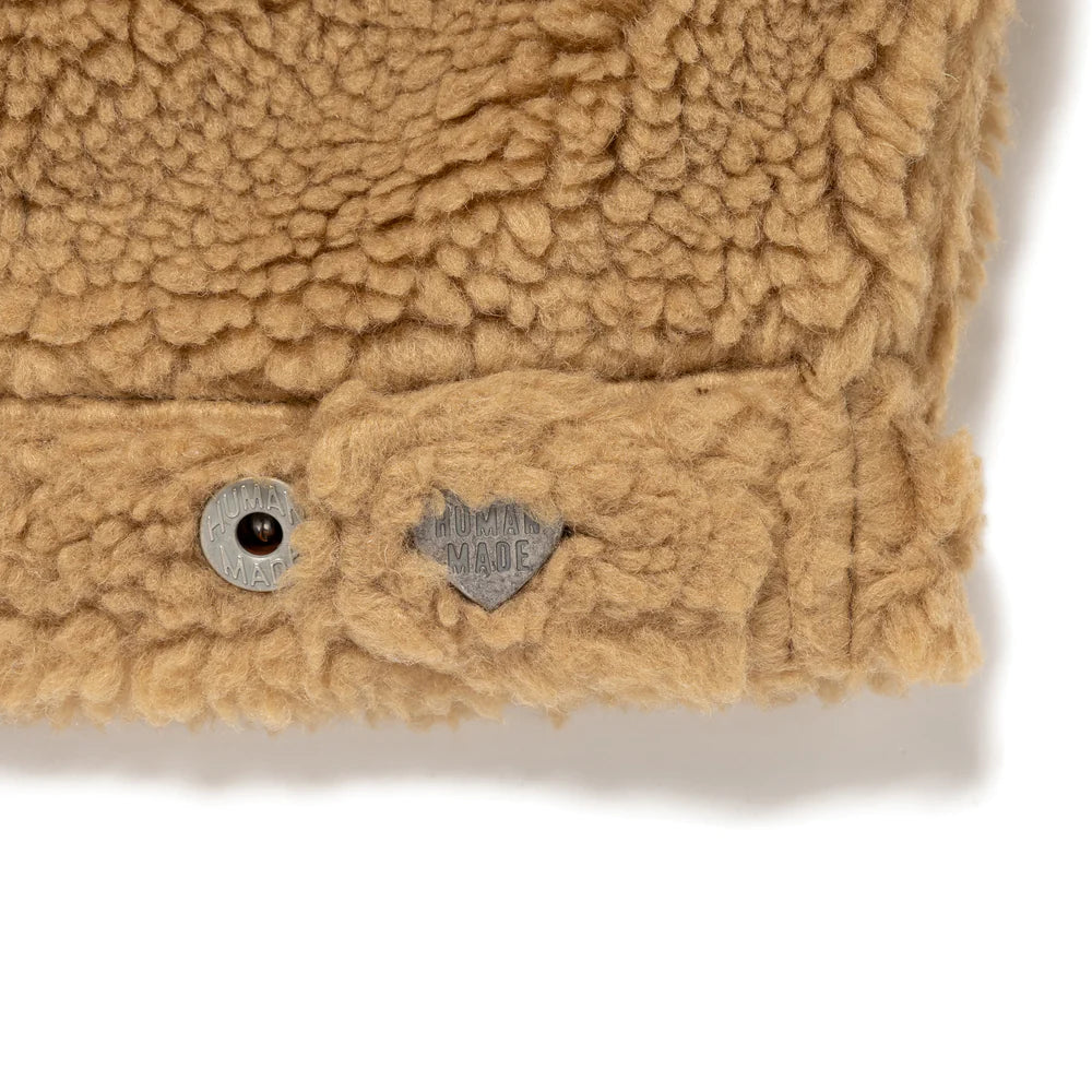 Wool Blend Boa Fleece Work Jacket - Beige