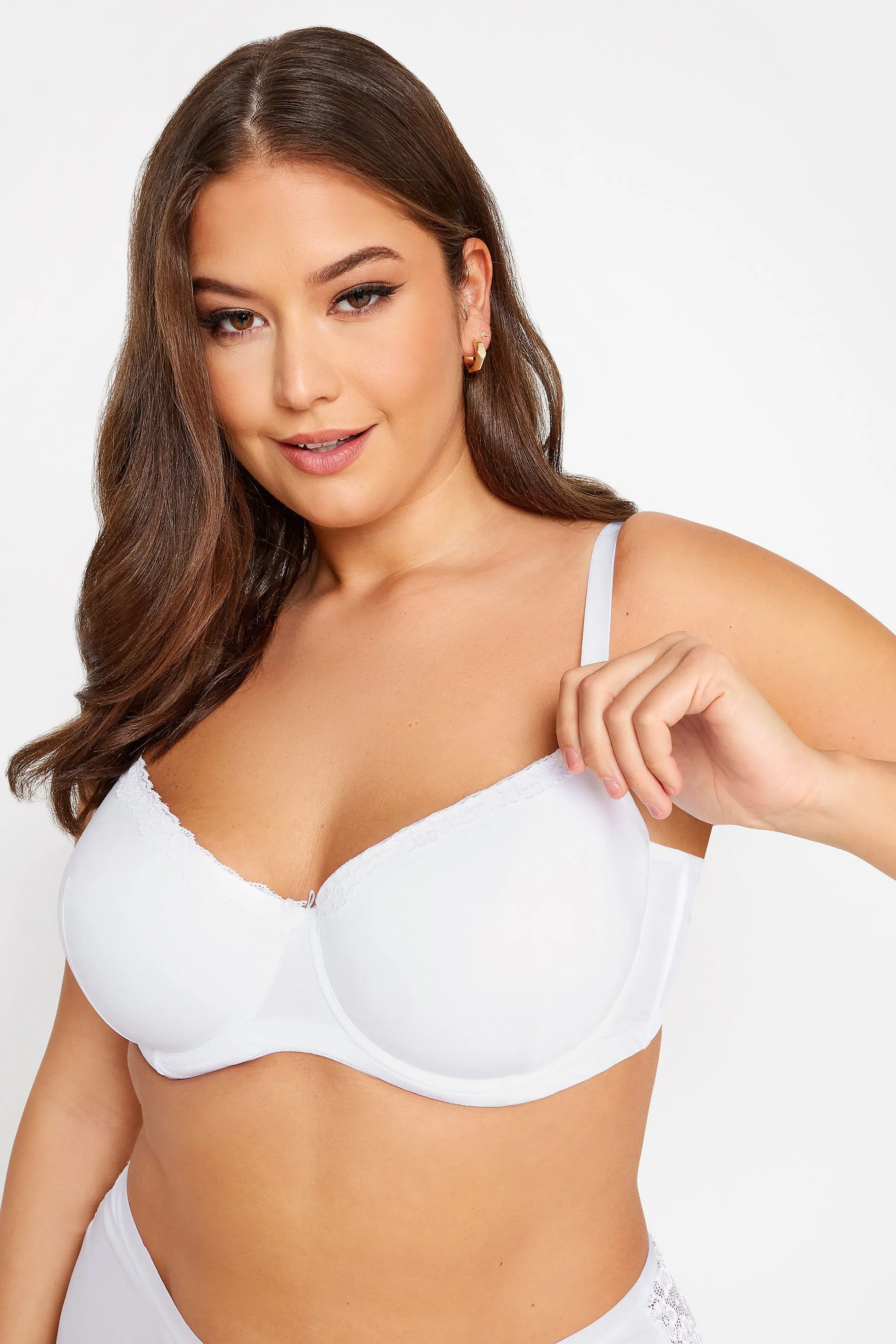 YOURS Curve White Lace Trim Padded Tee Bra