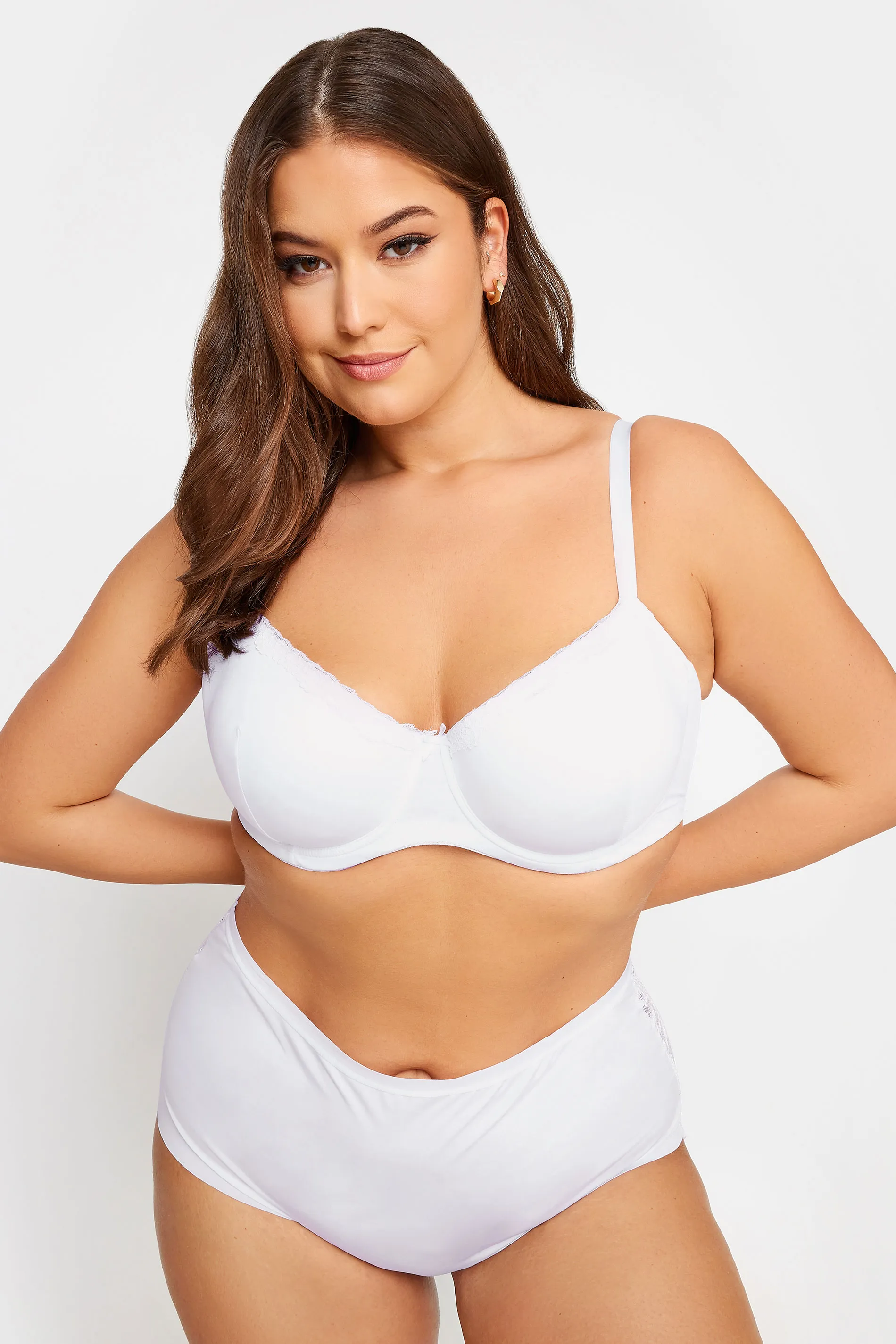 YOURS Curve White Lace Trim Padded Tee Bra